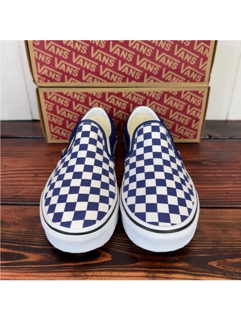 NIB Vans Classic Slip-On Color Theory Checkerboard Navy White Sneakers